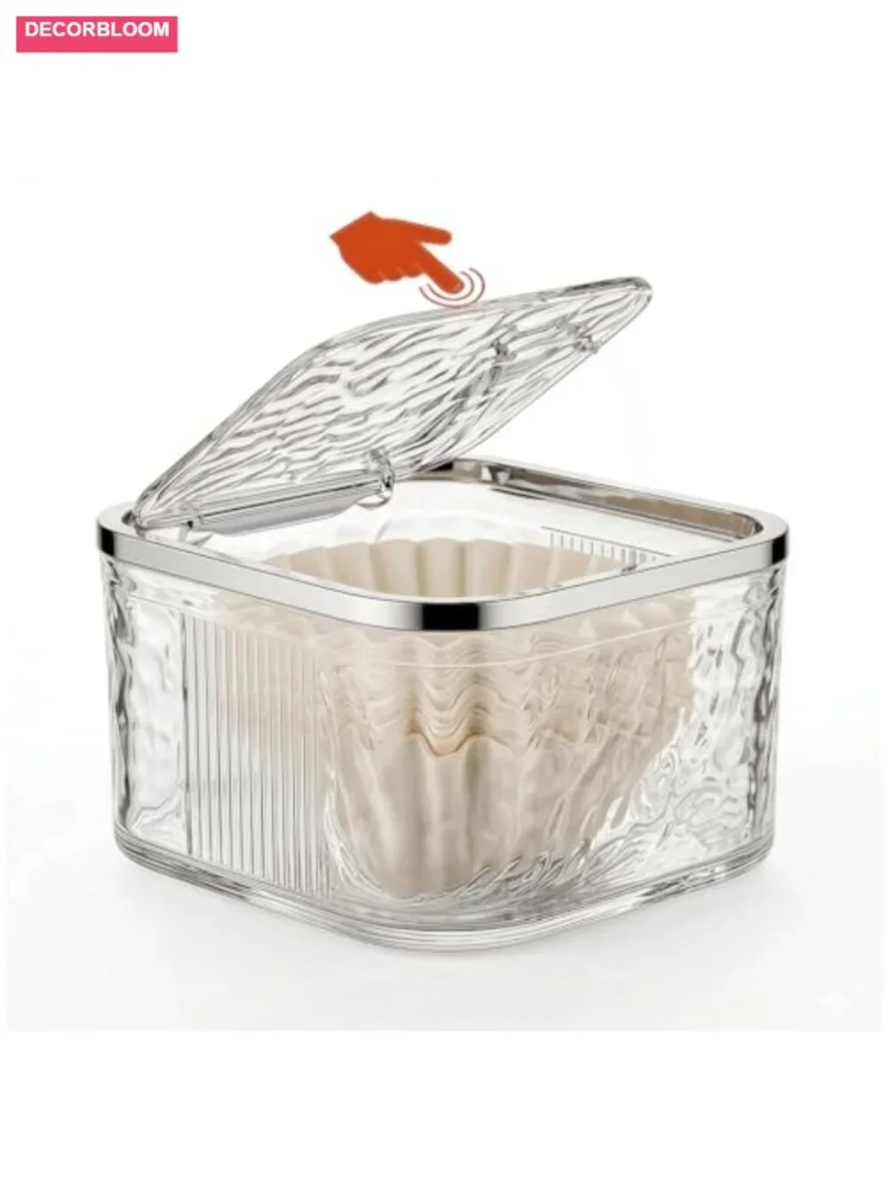 Acrylic Coffee Filter Holder with Push-Button Lid, Large Capacity Storage